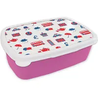 MuchoWow Broodtrommel Roze - Lunchbox - Brooddoos - Engeland - Patronen - Londen - 18x12x6 cm - Kinderen - Meisje