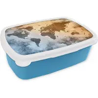 MuchoWow Broodtrommel Blauw - Lunchbox - Brooddoos - Wereldkaart - Abstract - Kleuren - 18x12x6 cm - Kinderen - Jongen