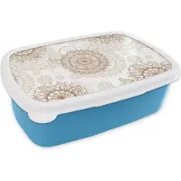 MuchoWow Broodtrommel Blauw - Lunchbox - Brooddoos - Mandala - Azië - Patronen - Zen - 18x12x6 cm - Kinderen - Jongen