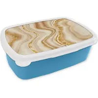 MuchoWow Broodtrommel Blauw - Lunchbox - Brooddoos - Marmer - Goud - Patroon - 18x12x6 cm - Kinderen - Jongen
