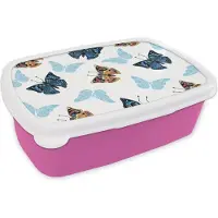 MuchoWow Broodtrommel Roze - Lunchbox - Brooddoos - Vlinder - Insecten - Patronen - Zomer - 18x12x6 cm - Kinderen - Meisje