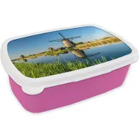 MuchoWow Broodtrommel Roze - Lunchbox - Brooddoos - Molen - Lente - Nederland - 18x12x6 cm - Kinderen - Meisje