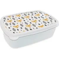 MuchoWow Broodtrommel Wit - Lunchbox - Brooddoos - Vos - Scandinavisch - Kinderen - Bladeren - Patronen - 18x12x6 cm - Volwassenen