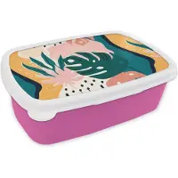 MuchoWow Broodtrommel Roze - Lunchbox - Brooddoos - Bladeren - Kleuren - Patronen - 18x12x6 cm - Kinderen - Meisje