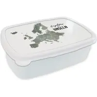 MuchoWow Broodtrommel Wit - Lunchbox - Brooddoos - Europa Kaart - Grijs - Quotes - 18x12x6 cm - Volwassenen