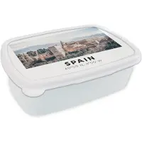 MuchoWow Broodtrommel Wit - Lunchbox - Brooddoos - Spanje - Kasteel - Vintage - Zomer - 18x12x6 cm - Volwassenen