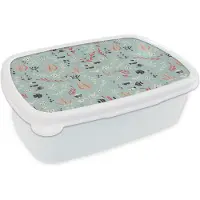 MuchoWow Broodtrommel Wit - Lunchbox - Brooddoos - Onderwater - Planten - Zeedieren - Patroon - 18x12x6 cm - Volwassenen