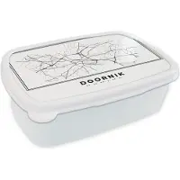 MuchoWow Broodtrommel Wit - Lunchbox - Brooddoos - Stadskaart – Zwart Wit - Kaart – Doornik – België – Plattegrond - 18x12x6 cm - Volwassenen