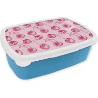 MuchoWow Broodtrommel Blauw - Lunchbox - Brooddoos - Vintage - Kersen - Patronen - Roze - 18x12x6 cm - Kinderen - Jongen