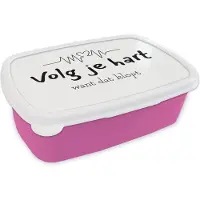 MuchoWow Broodtrommel Roze - Lunchbox - Brooddoos - Volg je hart want dat klopt - Quotes - Spreuken - 18x12x6 cm - Kinderen - Meisje