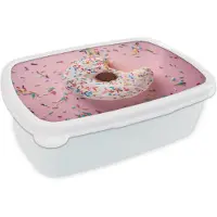 MuchoWow Broodtrommel Wit - Lunchbox - Brooddoos - Close-up witte donut met gekleurde hagel - 18x12x6 cm - Volwassenen