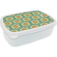 MuchoWow Broodtrommel Wit - Lunchbox - Brooddoos - Zonnebloem - Patronen - Tandwielen - Retro - 18x12x6 cm - Volwassenen