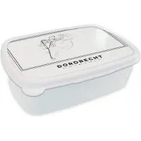 MuchoWow Broodtrommel Wit - Lunchbox - Brooddoos - Nederland – Dordrecht – Stadskaart – Kaart – Zwart Wit – Plattegrond - 18x12x6 cm - Volwassenen