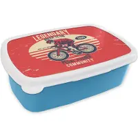 MuchoWow Broodtrommel Blauw - Lunchbox - Brooddoos - Fiets - Wielrenner - Retro - 18x12x6 cm - Kinderen - Jongen