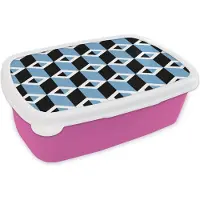MuchoWow Broodtrommel Roze - Lunchbox - Brooddoos - Blokken - Patronen - 3D - 18x12x6 cm - Kinderen - Meisje