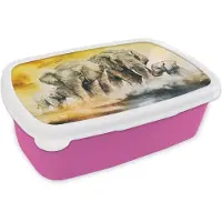 MuchoWow Broodtrommel Roze - Lunchbox - Brooddoos - Olifant - Aquarelverf - Familie - 18x12x6 cm - Kinderen - Meisje