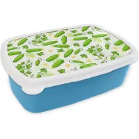 MuchoWow Broodtrommel Blauw - Lunchbox - Brooddoos - Komkommer - Groente - Patronen - 18x12x6 cm - Kinderen - Jongen