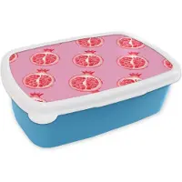 MuchoWow Broodtrommel Blauw - Lunchbox - Brooddoos - Fruit - Roze - Patronen - 18x12x6 cm - Kinderen - Jongen