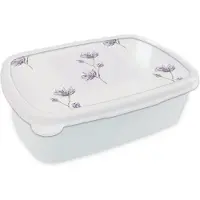 MuchoWow Broodtrommel Wit - Lunchbox - Brooddoos - Bloemen - Paars - Lente - Patronen - 18x12x6 cm - Volwassenen