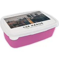 MuchoWow Broodtrommel Roze - Lunchbox - Brooddoos - Nederland - Avond - Den Haag - 18x12x6 cm - Kinderen - Meisje