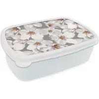 MuchoWow Broodtrommel Wit - Lunchbox - Brooddoos - Bloemen - Sakura - Patronen - 18x12x6 cm - Volwassenen