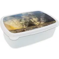 MuchoWow Broodtrommel Wit - Lunchbox - Brooddoos - Raceauto - Race - Stof - 18x12x6 cm - Volwassenen