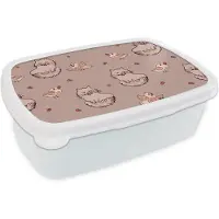 MuchoWow Broodtrommel Wit - Lunchbox - Brooddoos - Dieren - Kinderen - Patronen - 18x12x6 cm - Volwassenen