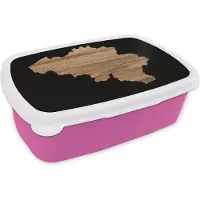 MuchoWow Broodtrommel Roze - Lunchbox - Brooddoos - Landkaart - België - Hout - 18x12x6 cm - Kinderen - Meisje