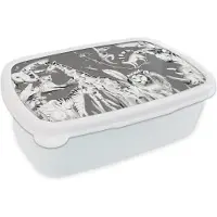 MuchoWow Broodtrommel Wit - Lunchbox - Brooddoos - Aquarelverf - Jungle - Dieren - Jongens - Blauw - Kinderen - 18x12x6 cm - Volwassenen