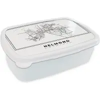 MuchoWow Broodtrommel Wit - Lunchbox - Brooddoos - Stadskaart – Zwart Wit - Kaart – Helmond – Nederland – Plattegrond - 18x12x6 cm - Volwassenen