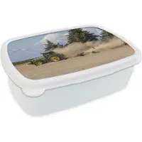 MuchoWow Broodtrommel Wit - Lunchbox - Brooddoos - Tractor - Zand - Boom - 18x12x6 cm - Volwassenen