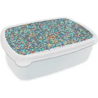 MuchoWow Broodtrommel Wit - Lunchbox - Brooddoos - Mozaïek - Tegels - Pixel - Patronen - 18x12x6 cm - Volwassenen