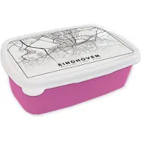 MuchoWow Broodtrommel Roze - Lunchbox - Brooddoos - Kaart - Nederland - Eindhoven - 18x12x6 cm - Kinderen - Meisje