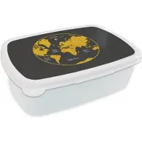 MuchoWow Broodtrommel Wit - Lunchbox - Brooddoos - Wereldkaart - Cirkel - Goud - 18x12x6 cm - Volwassenen