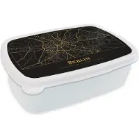 MuchoWow Broodtrommel Wit - Lunchbox - Brooddoos - Kaart - Berlijn - Goud - Zwart - 18x12x6 cm - Volwassenen