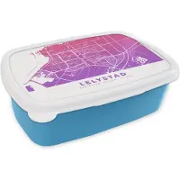MuchoWow Broodtrommel Blauw - Lunchbox - Brooddoos - Stadskaart - Lelystad - Paars - Nederland - 18x12x6 cm - Kinderen - Jongen