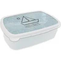 MuchoWow Broodtrommel Wit - Lunchbox - Brooddoos - Zomer - Zeilboot - Zon - 18x12x6 cm - Volwassenen