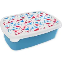 MuchoWow Broodtrommel Blauw - Lunchbox - Brooddoos - Bikini - Strand - Patronen - 18x12x6 cm - Kinderen - Jongen