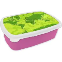 MuchoWow Broodtrommel Roze - Lunchbox - Brooddoos - Wereldkaart - Stoer - Paars - 18x12x6 cm - Kinderen - Meisje