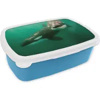 MuchoWow Broodtrommel Blauw - Lunchbox - Brooddoos - Twee orka's in het water - 18x12x6 cm - Kinderen - Jongen