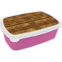 MuchoWow Broodtrommel Roze - Lunchbox - Brooddoos - Vintage - Hout - Patronen - Planken - 18x12x6 cm - Kinderen - Meisje