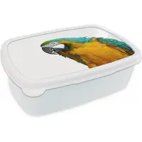 MuchoWow Broodtrommel Wit - Lunchbox Papegaai - Vogel - Veren - Portret - Brooddoos 18x12x6 cm - Brood lunch box - Broodtrommels voor kinderen en volwassenen