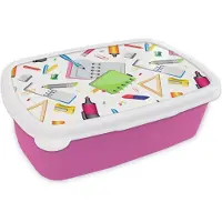 MuchoWow Broodtrommel Roze - Lunchbox - Brooddoos - Patroon - School - Potlood - 18x12x6 cm - Kinderen - Meisje