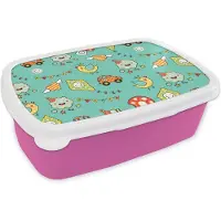 MuchoWow Broodtrommel Roze - Lunchbox - Brooddoos - Patroon - Kinderen - Auto - Vogel - 18x12x6 cm - Kinderen - Meisje