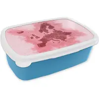 MuchoWow Broodtrommel Blauw - Lunchbox - Brooddoos - Kaart - Europa - Roze - 18x12x6 cm - Kinderen - Jongen