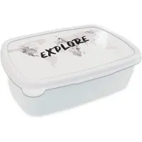 MuchoWow Broodtrommel Wit - Lunchbox - Brooddoos - Wereldkaart - Marmer - Quote - 18x12x6 cm - Volwassenen