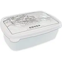 MuchoWow Broodtrommel Wit - Lunchbox - Brooddoos - Kaart - Gouda - Nederland - 18x12x6 cm - Volwassenen