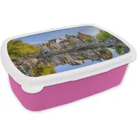 MuchoWow Broodtrommel Roze - Lunchbox - Brooddoos - Leiden - Boom - Kanaal - 18x12x6 cm - Kinderen - Meisje