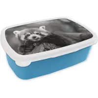 MuchoWow Broodtrommel Blauw - Lunchbox - Brooddoos - Gekke rode panda - zwart wit - 18x12x6 cm - Kinderen - Jongen