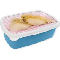 MuchoWow Broodtrommel Blauw - Lunchbox - Brooddoos - Eend - Liefde - Kuiken - 18x12x6 cm - Kinderen - Jongen
